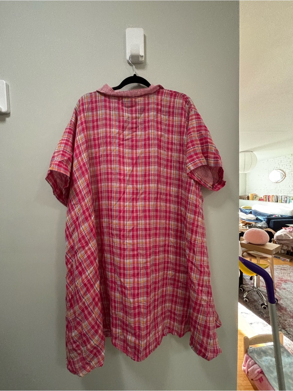 NWOT Nettle Studios OS Pink Plaid Shirt Dress - Picture 2 of 6